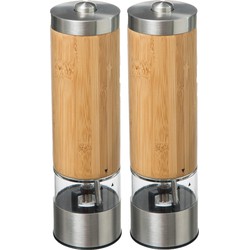 Set van 2x stuks electrische peper/zoutmolens bamboe beige 20 cm - Peper en zoutstel