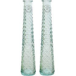 2x stuks vazen/bloemenvazen gerecycled glas - D7 x H32 cm - transparant - Vazen