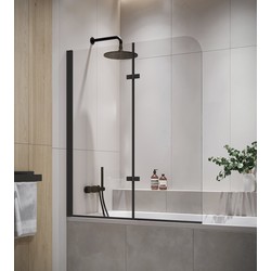 Badplaats Badwand Austin 110 x 140 cm - Zwart - Badscherm Draaibaar 5 mm dik - Veiligheidsglas en Antikalk
