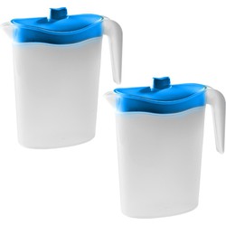 4x Smalle kunststof koelkast schenkkannen 1,5 liter met blauwe deksel - Schenkkannen