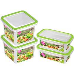 4x Voedsel plastic bewaarbakjes 2 en 0,75 liter transparant/groen - Vershoudbakjes