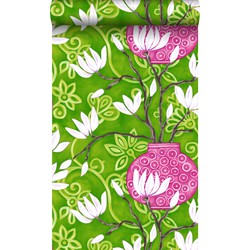 Origin Wallcoverings behang magnolia groen en roze - 53 cm x 10,05 m - 346926