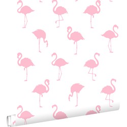 ESTAhome behang flamingo's roze en wit - 0,53 x 10,05 m - 138992