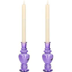 Kaarsen kandelaar Venice - 2x - gekleurd glas - helder paars - D5,7 x H15 cm - kaars kandelaars