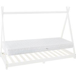 Kinderbed Tipi 90x200 cm wit gemaakt van grenenhout incl. matras H-16cm houten bed met lattenbodem ML design