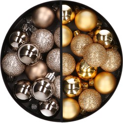 34x stuks kunststof kerstballen champagne en goud 3 cm - Kerstbal