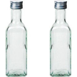 2x Glazen flesjes met schoefdop vierkant 100 ml - Karaffen