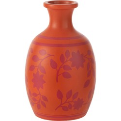 J-line - Vaas Bladeren/bloemen+lijnen Terracotta Oranje/roze - 23x23x38cm