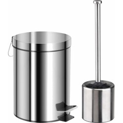 Badkamer/toilet set pedaalemmer 5 liter en toiletborstel RVS - Badkameraccessoireset