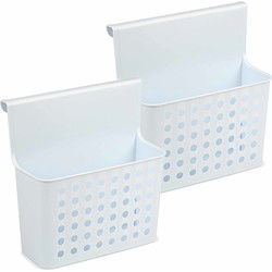 PlasticForte Badkamerrekje - 2x - wit/blauw - opbergmandje - 26x24 cm - Opbergmanden