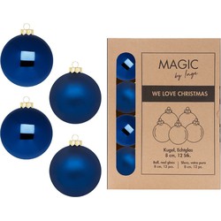 Kerstballen van glas - 12x - nacht blauw- 8 cm -milieubewust verpakt - Kerstbal