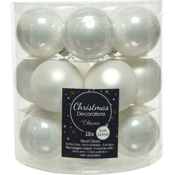 18x stuks kleine glazen kerstballen winter wit 4 cm mat/glans - Kerstbal