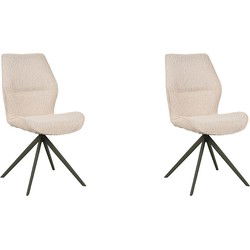 LABEL51 Eetkamerstoel Comfy - Naturel - Boucle - Zwart Onderstel - set van 2