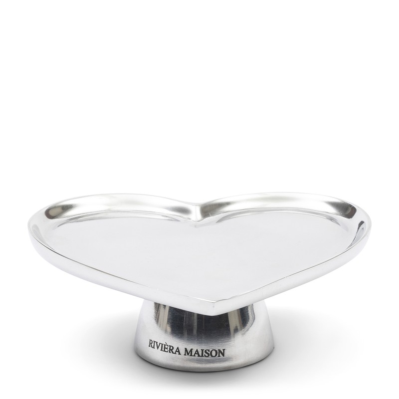 Riviera Maison Serveerschaal, Taartenhouder hartvormig, met voet - RM Heart Cake Stand - Zilver - 