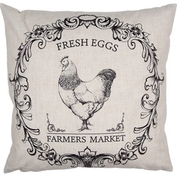 Clayre & Eef Kussenhoes  45x45 cm Beige Zwart Polyester Haan FARMERS MARKET Sierkussenhoes