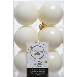 12x stuks kunststof kerstballen wol wit/off white 6 cm glans/mat - Kerstbal