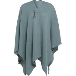 Knit Factory Jazz Gebreid Omslagvest - Dames Poncho - Stone Green - One Size - Inclusief sierspeld