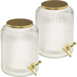 2x Stuks - glazen drank dispenser 5 liter met gouden metalen kraantje - Drankdispensers