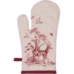 Clayre & Eef Ovenwant  18x30 cm Wit Roze Katoen Rendier Ovenhandschoen