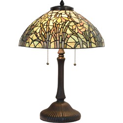 LumiLamp Tiffany Tafellamp  Ø 40x60 cm Beige Groen Glas Tiffany Bureaulamp