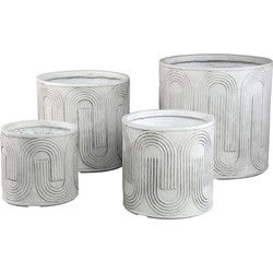 PTMD Bloempot Zakerie - 44x44x42 cm - Magnesium - Wit - Set van 4