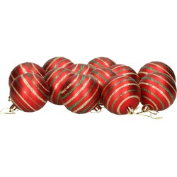 12x stuks gedecoreerde kerstballen rood kunststof 6 cm - Kerstbal