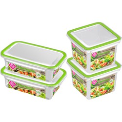 4x Voedsel plastic bewaarbakjes 2 en 1,5 liter transparant/groen - Vershoudbakjes