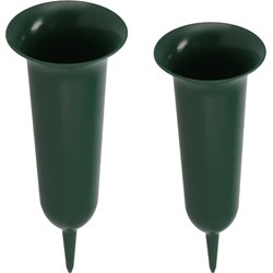 Grafvazen kunststof - groen - H32 en H26 cm - grafdecoratie - bloemenvaas voor herdenkingsplaats - Vazen
