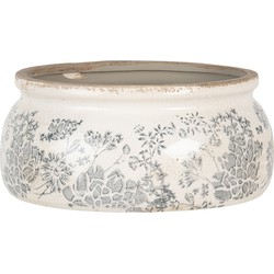 Clayre & Eef Bloempot  Ø 20x8 cm Grijs Beige Keramiek Rond Bloemen Bloempot binnen