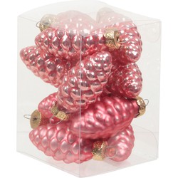 12x stuks glazen dennenappels kersthangers bubblegum roze 6 cm mat/glans - Kersthangers
