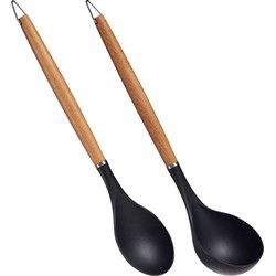Kook/keuken gerei - set van 2x stuks - zwart/bruin - kunststof/hout - keuken/kook accessoires - Soeplepels