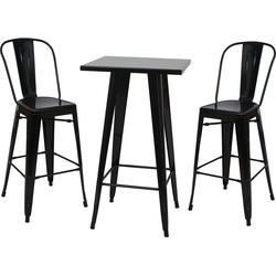 Cosmo Casa  Staande tafel + 2x barkrukken - Barkruk bartafel - Metaal industriële stijl - Zwart