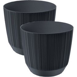 Prosperplast Plantenpot - 2x - stripe - antraciet grijs - D15xH13 cm - Plantenpotten