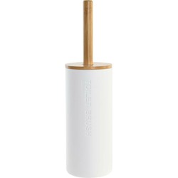 WC/Toiletborstel in houder naturel/wit bamboe hout 36 x 9 cm - Toiletborstels