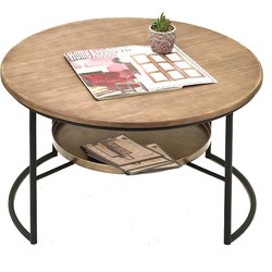 Clayre & Eef Salontafel Rond Ø 81*52 cm Bruin, Zwart Hout, Ijzer Bijzettafel Tafel