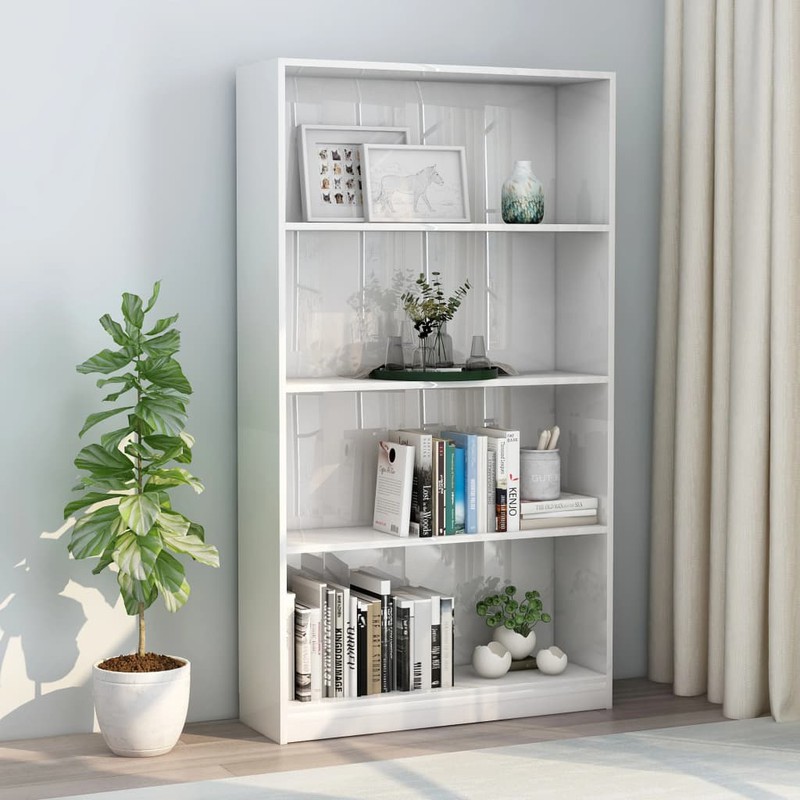 Prolenta Premium Boekenkast 4 schappen 80x24x142 cm bewerkt hout hoogglans wit - 