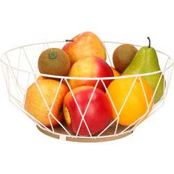 Fruitschaal/fruitmand rond wit metaal/hout 28 cm - Fruitschalen