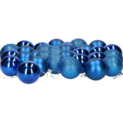 36x stuks kerstballen blauw mix van mat/glans/glitter kunststof 6 cm - Kerstbal
