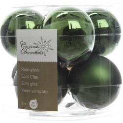 3 stuks - Kerstbal glas glans-mat diameter 7cm Dennen groen