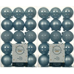 60x stuks kunststof kerstballen lichtblauw 6 cm glans/mat/glitter - Kerstbal