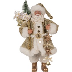 Clayre & Eef Kerstdecoratie Beeld Kerstman 27 cm Goudkleurig Kunststof