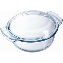 Pyrex Ovenschaal/braadslede 1,3 liter - rond met deksel - glas - 18 x 10 x 21 cm - Ovenschalen