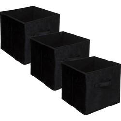 Set van 3x stuks opbergmand/kastmand 29 liter zwart polyester 31 x 31 x 31 cm - Opbergmanden