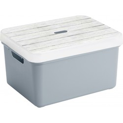 Opbergbox/opbergmand grijs 32 liter kunststof met deksel - Opbergbox