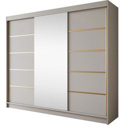 Meubella - Kledingkast Eagle - Beige - 250 cm - Met spiegel
