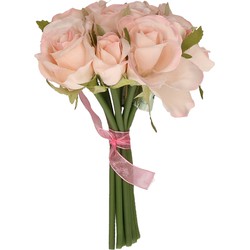 Boeketje kunstbloemen - rozen - roze - 20 cm - 9x stuks - Kunstbloemen