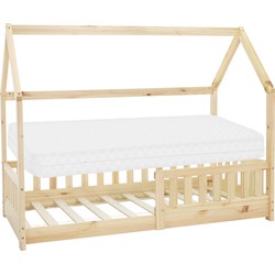 Kinderbed met bescherming tegen uitvallen lattenbodem en dak 80x160 cm Natuurlijk dennenhout ML-Design