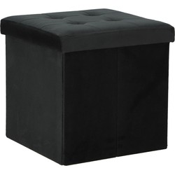 H&S Collection Poef/hocker/krukje - opbergbox - zwart - fluweel polyester - 38 x 38 cm - Poefs