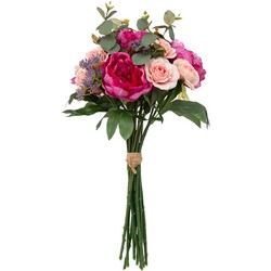 Atmosphera Kunstbloemen boeket Rozen - 53 cm - Bloemstuk - groen en roze tinten - Kunstbloemen