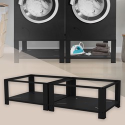 Set van 2 Wasmachine Onderstellen met Uitschuifbare Planchet Zwart Staal ML Design